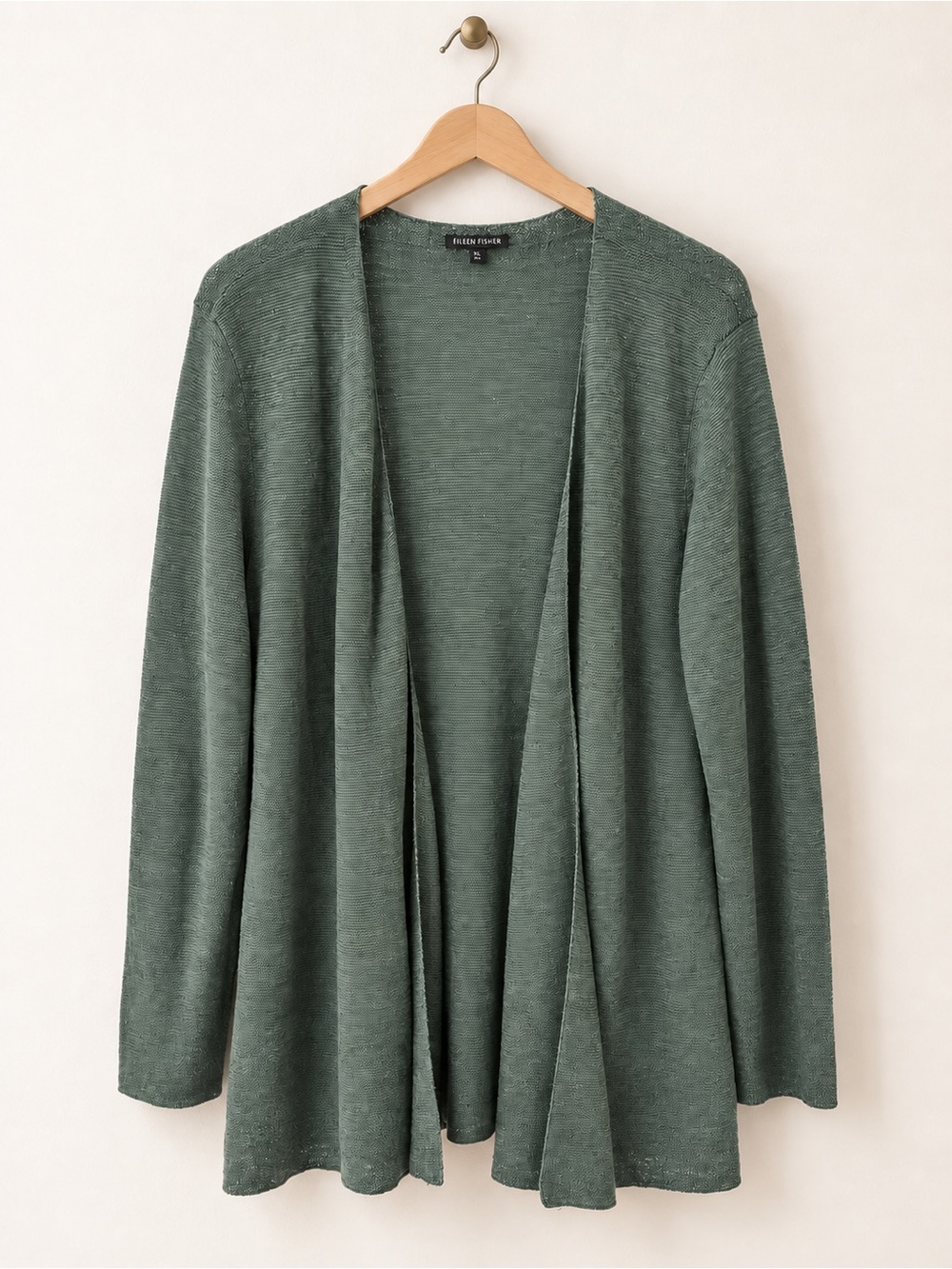 Eileen Fisher Sage Green 100% Wool Open Front Longline Cardigan Size XL
